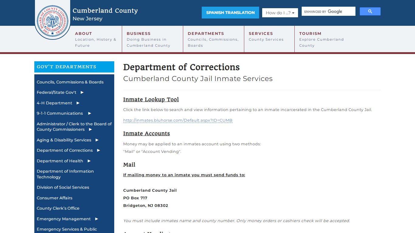 County Jail Inmate Services - Cumberland County, New ...