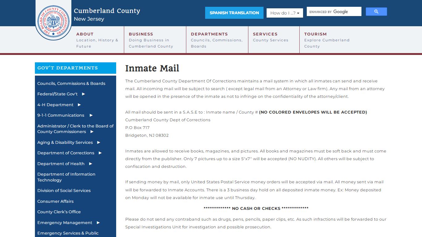Inmate Mail - Cumberland County, New Jersey (NJ)